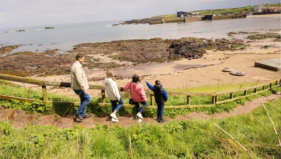 walking to the beach from Eyemouth Holiday Park