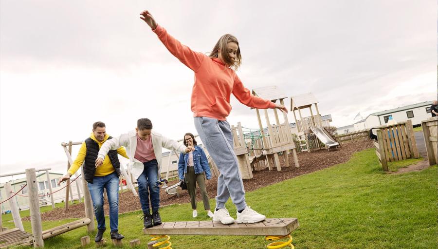 playing in the playground at Eyemouth Holiday Park