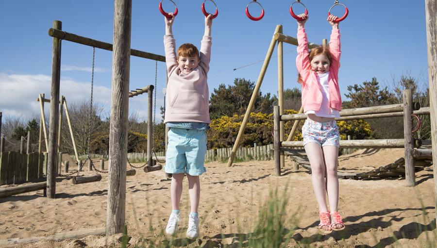 swinging on the ropes on holiday in Scotland