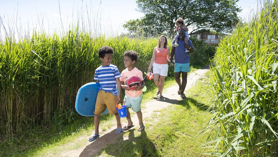 walking down to the beach from Southerness Holiday Park