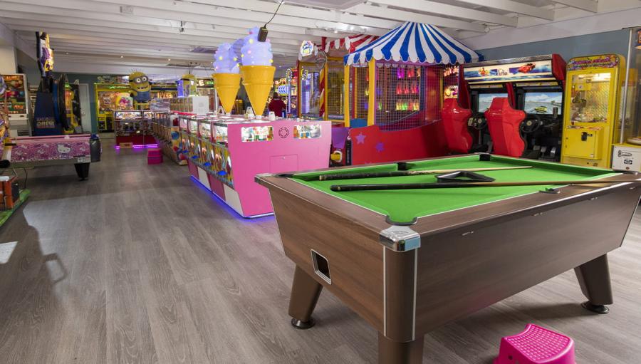 amusement arcade and pool table at Sundrum Castle Holiday Park