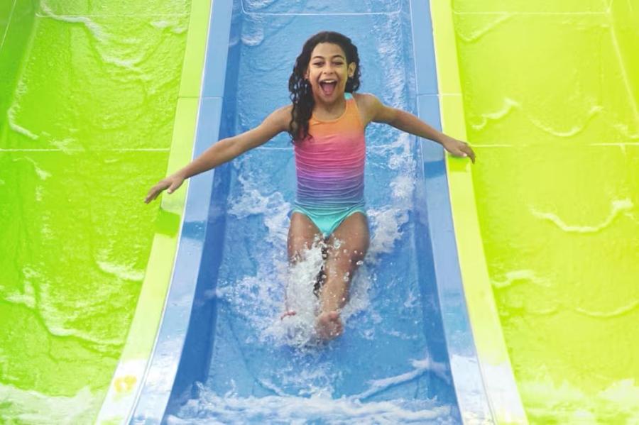 going down the water slides at Thornwick Bay Holiday Village