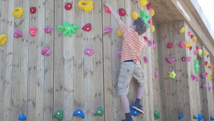 the climbing wall at Wemyss Bay Holiday Park in Scotland