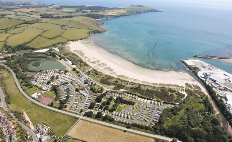 Par Sands Coastal Holiday Park looking down from the air