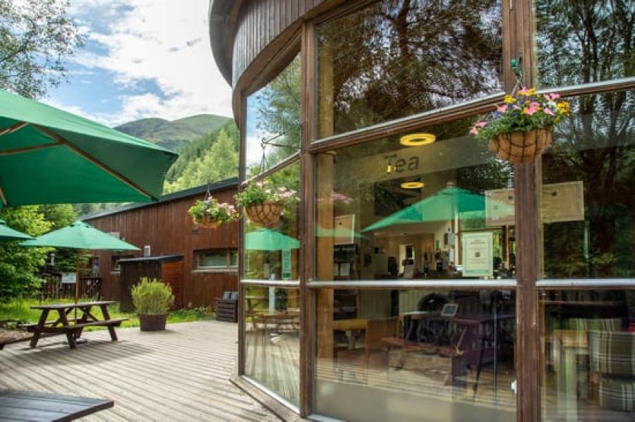 outside seating at Strathyre lodge park in Scotland
