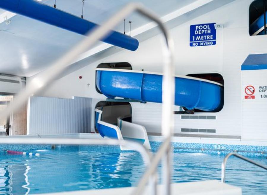 the indoor swimming pool at Whitecliff Bay Holiday Park