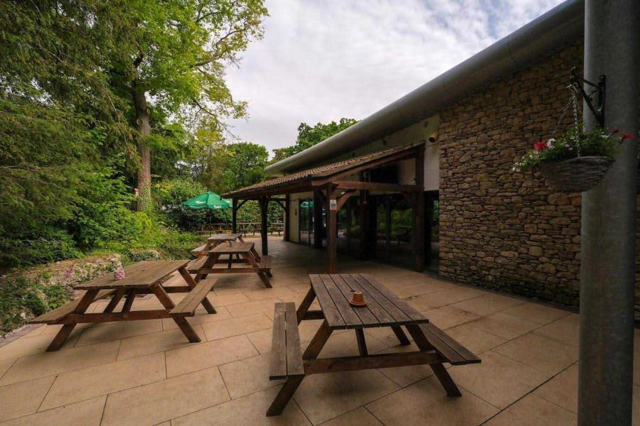 outside the club house at Fell End Holiday Park