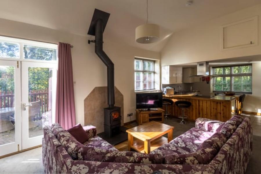 luxury lodge in north yorkshire with a log burner