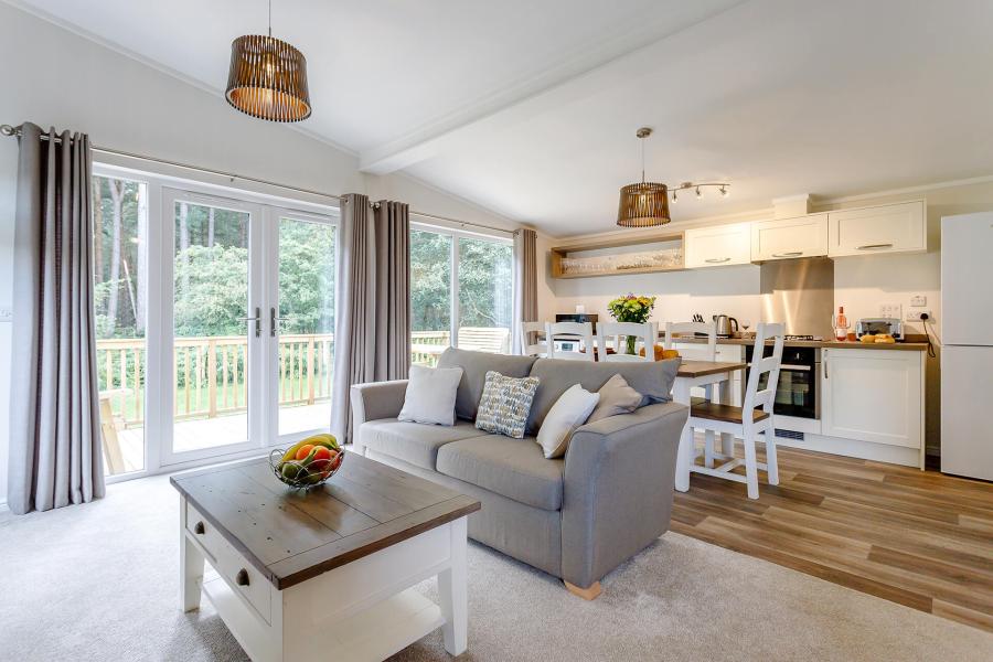 the lounge area in the holiday lodge at Clumber Park
