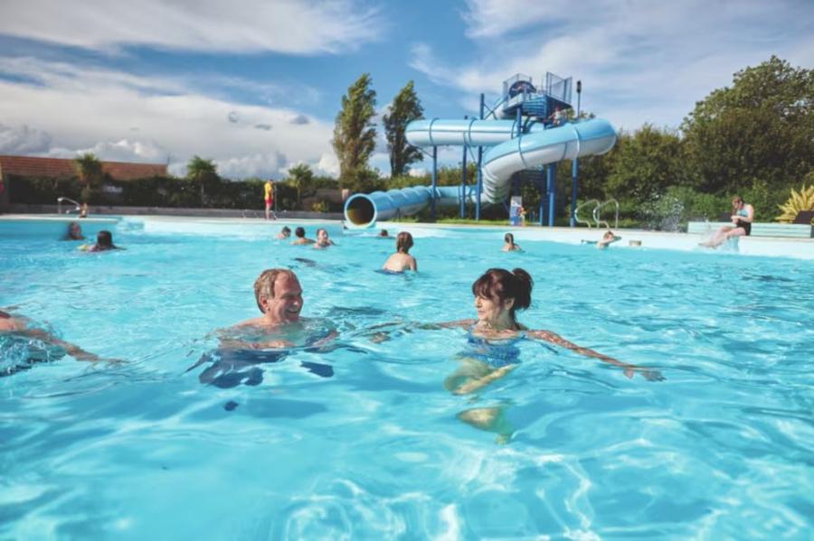 the outdoor swimming pool with flume at Golden Sands Holiday Park Lincolnshire