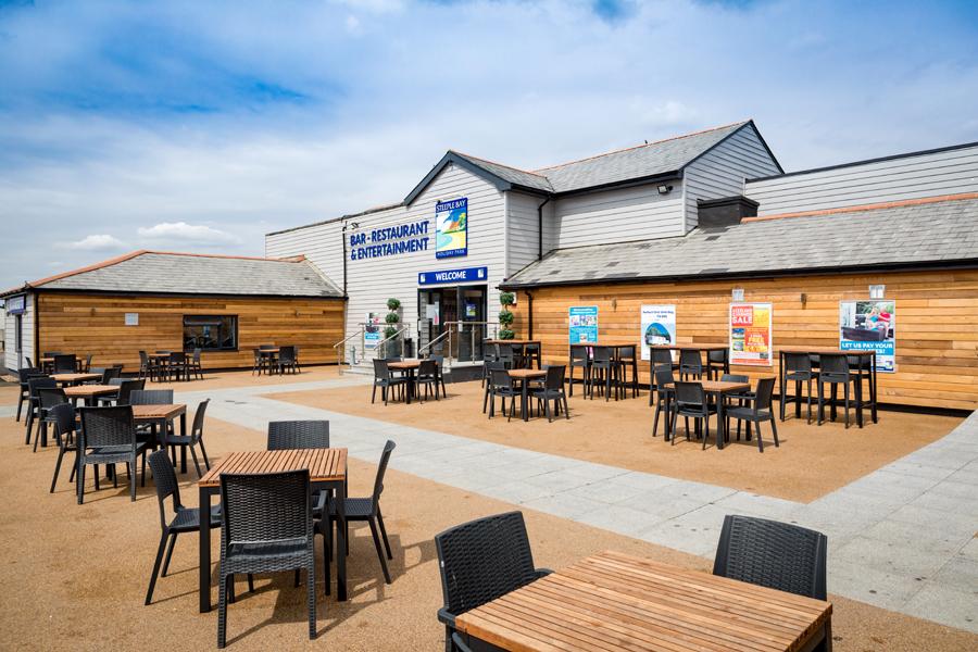outside the restaurant at Steeple Bay Holiday Park