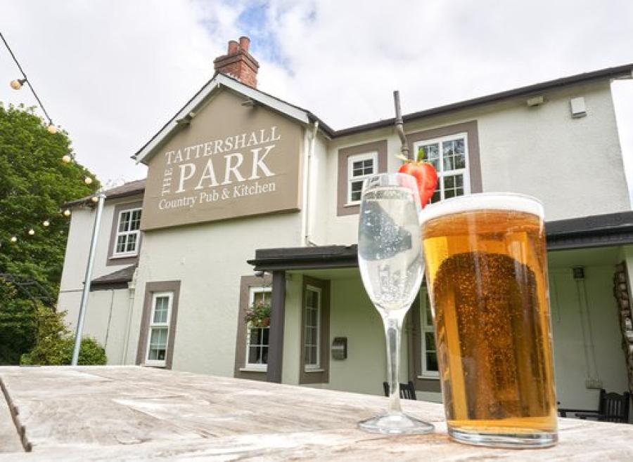 having a beer outside the main pub