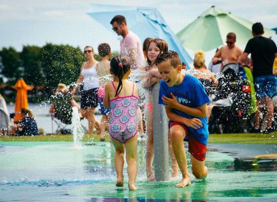 having fun on holiday at the splash park at Tattershall Lakes Country Park