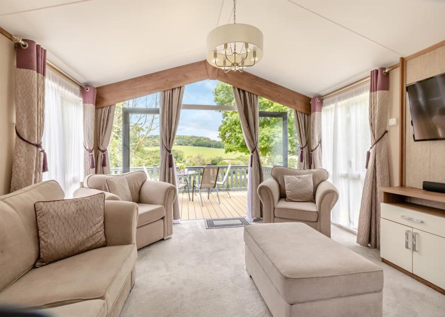 inside a luxury caravan at Andrewshayes Holiday Park