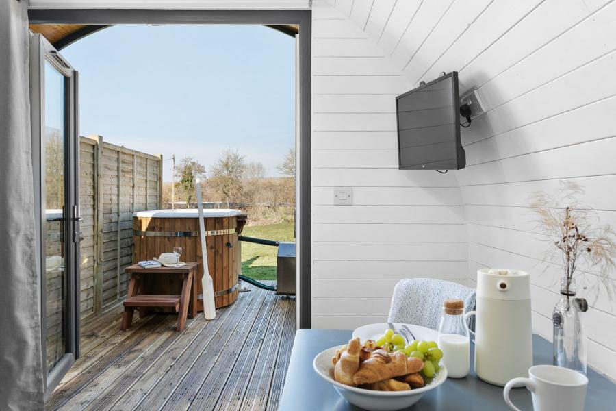 contemporary living space at apple tree glamping in wells