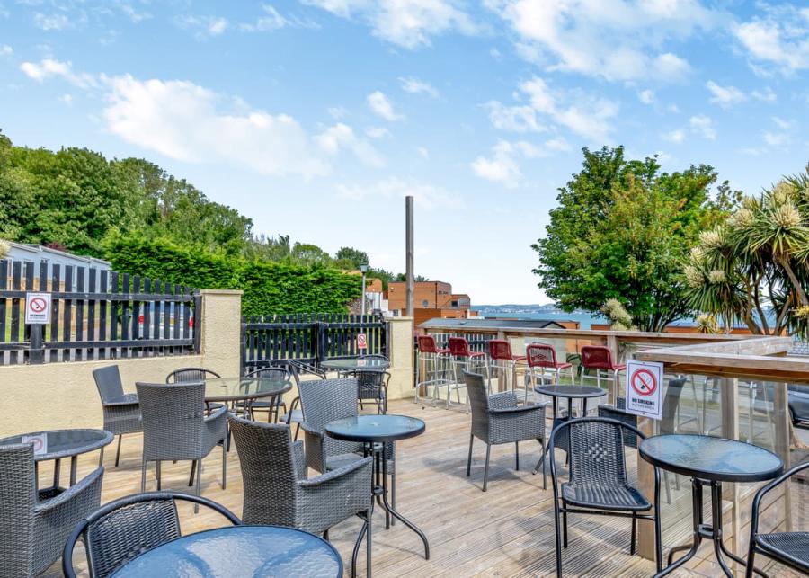 outside the restaurant at Brixham Holiday Park