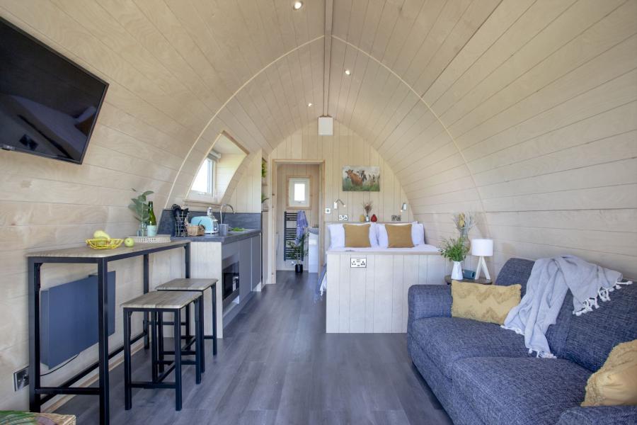 modern open plan glamping pods, somerset