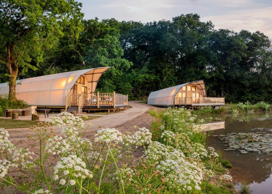unique pods by the lakes at Clawford Lakes Resort and Spa