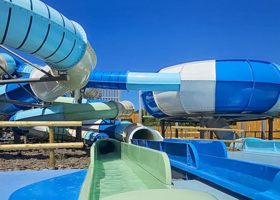 outdoor flumes at Clawford Lakes Resort and Spa