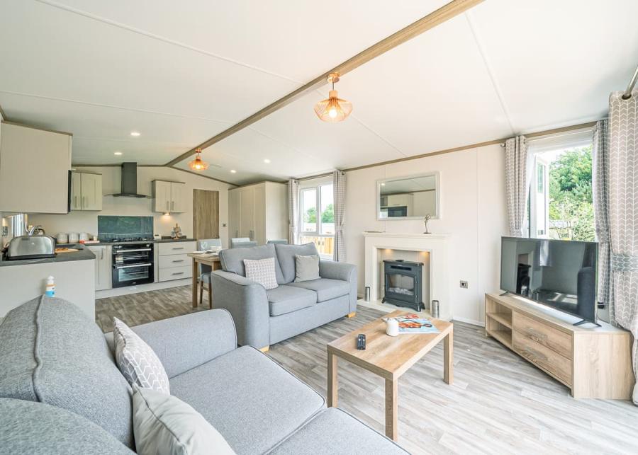 inside a luxury caravan at Dartmoor View Holiday Park