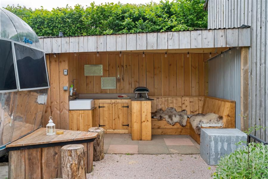 outdoor kitchen area in a modern caravan 