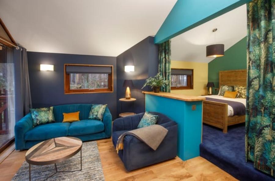 luxury lounge area in a lodge at Forest of Dean
