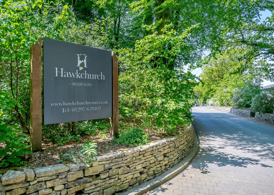 the enterance to Hawkchurch Resort and Spa