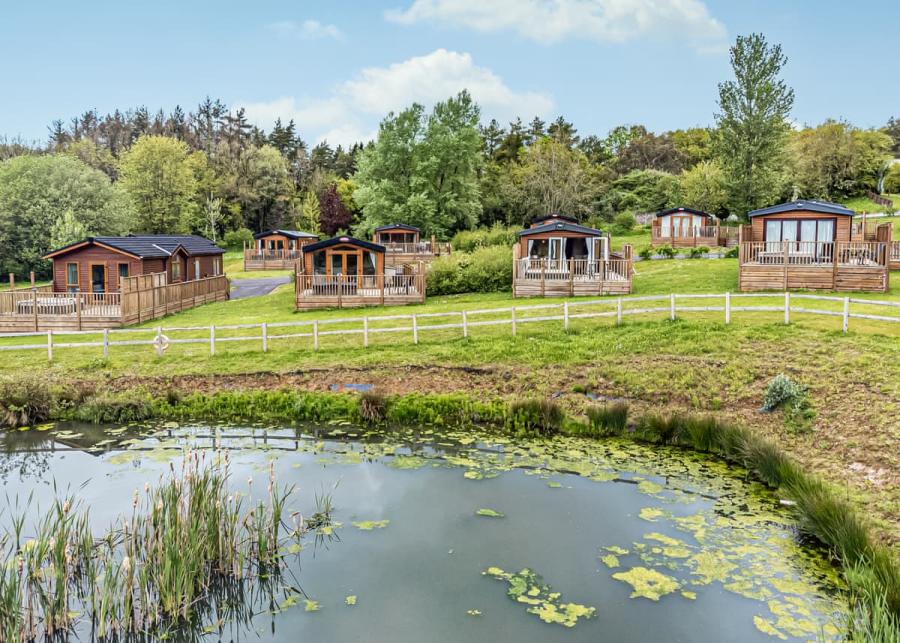 lodges by the lake at Holmans Wood Holiday Park