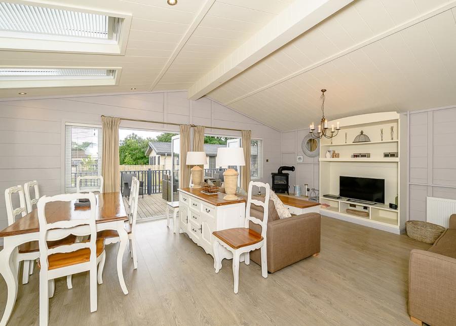 inside a luxury lodge at Hornbeam Country Park