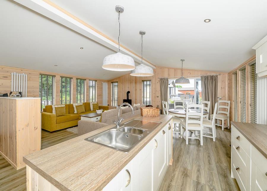 inside a luxury lodge at Hornbeam Country Park