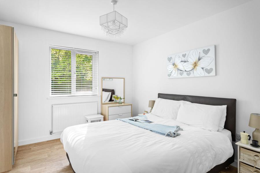 contemporary bedroom in a luxury lodge, somerset