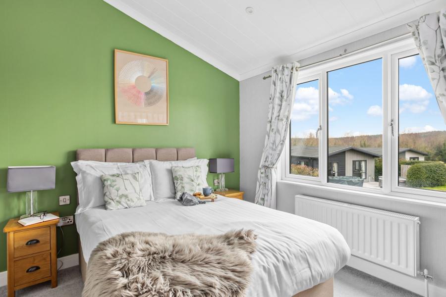 contemporary bedroom at roadford lake lodges, devon