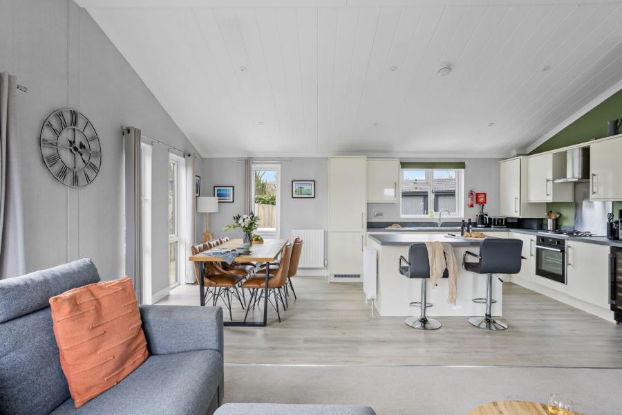 open plan living area in a luxury lodge at roadford lake 