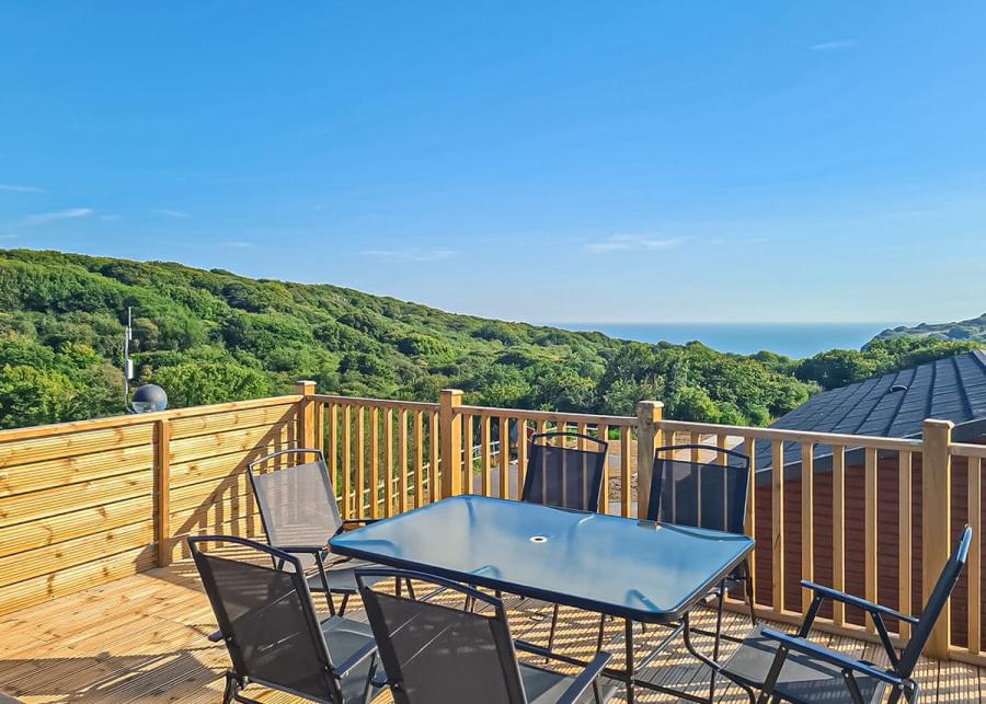 outdoor seating on private decking area shear barn holiday park 