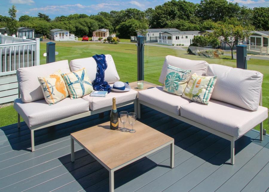 private decking area at trelay holiday park in cornwall