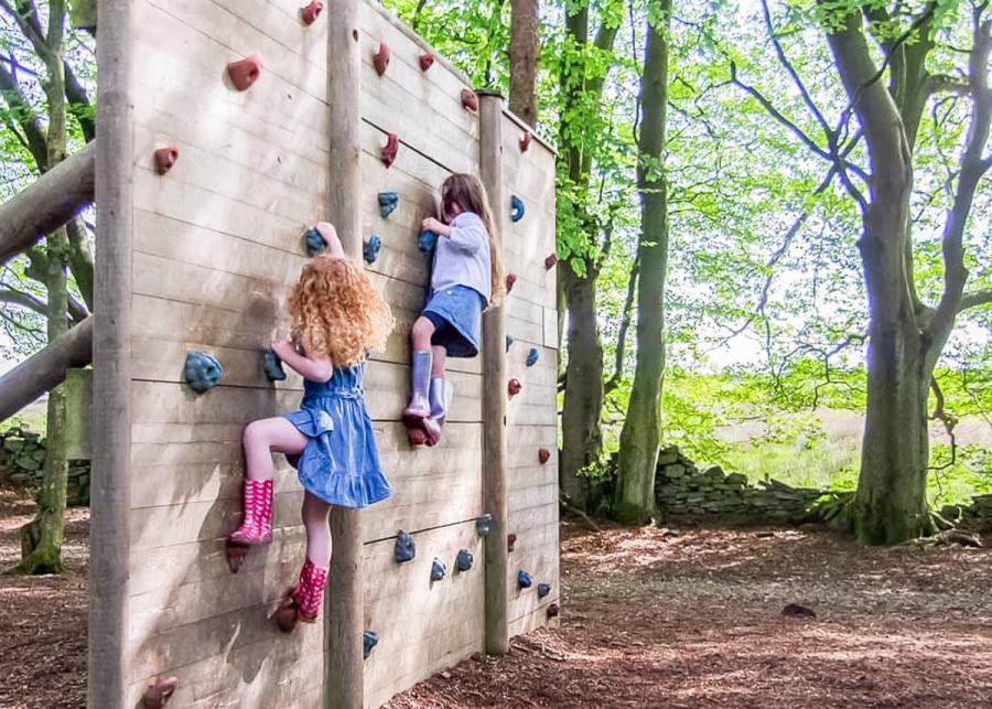 climbing wall at darwins forest lodge park 