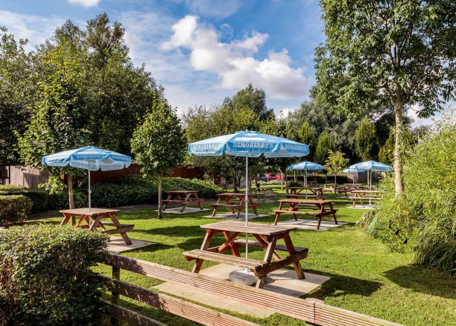 beer garden at royal marina village