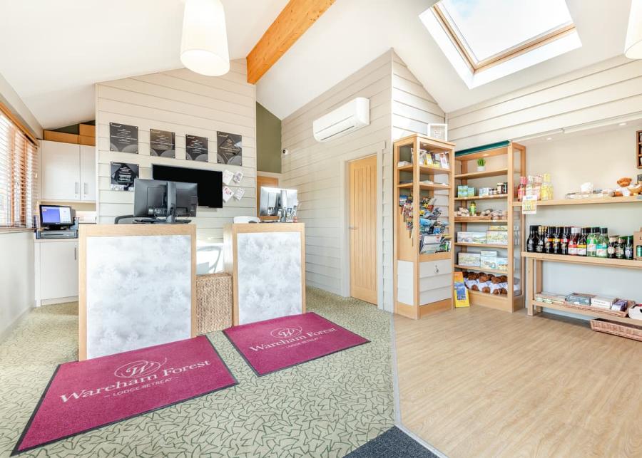 inside reception and shop at wareham forest lodge retreat 