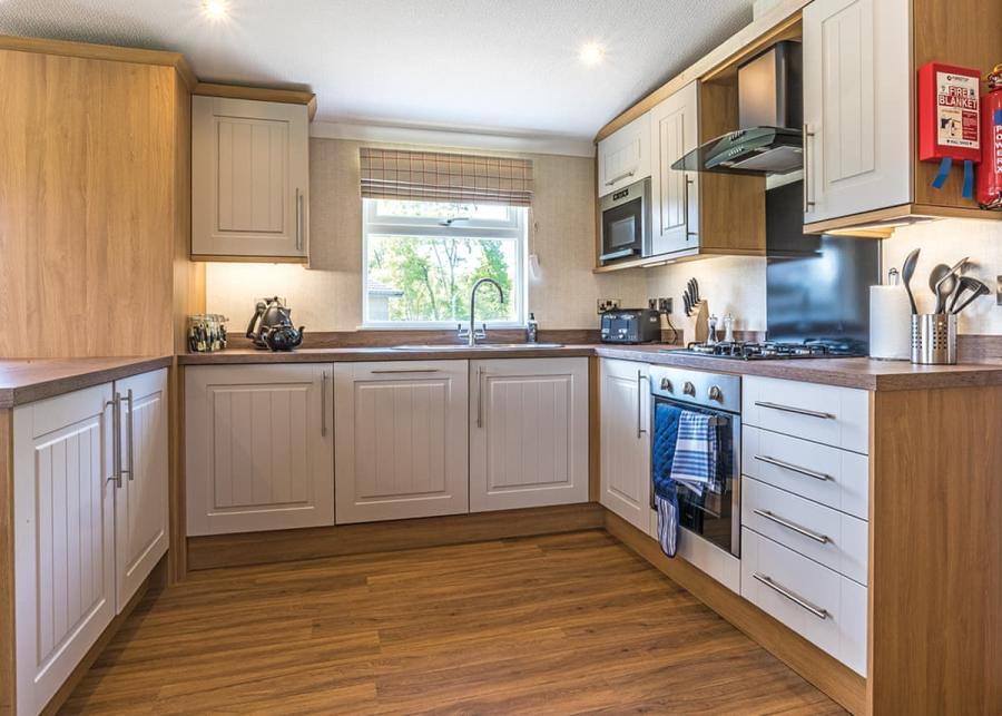 kitchen in a lodge at woodhall country park lodges 