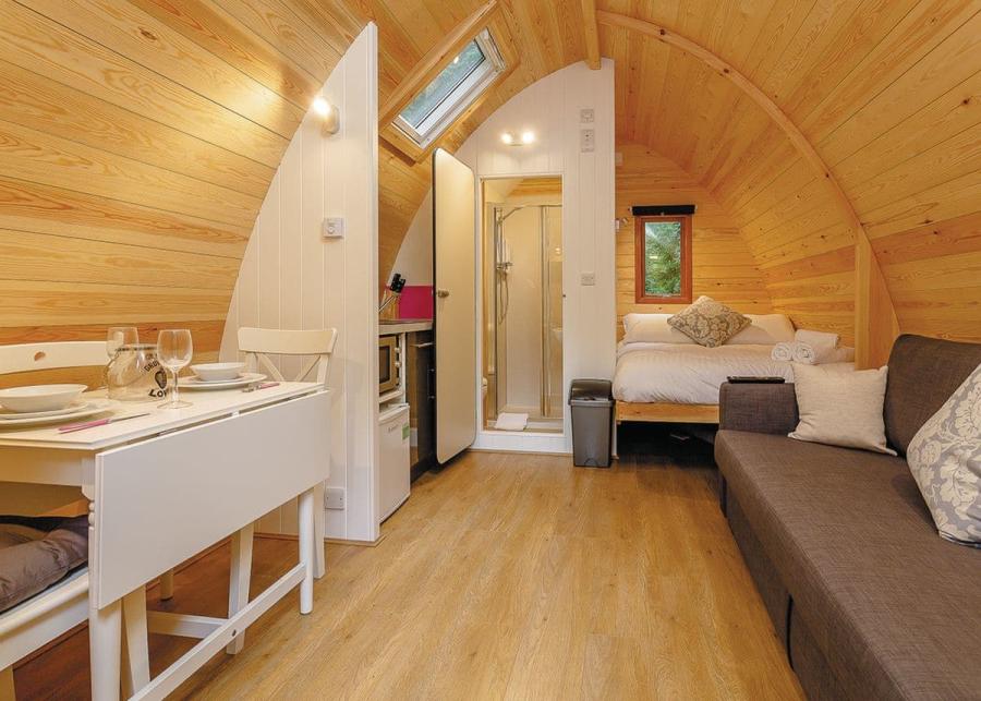 pod interior brokerswood holiday park in westbury