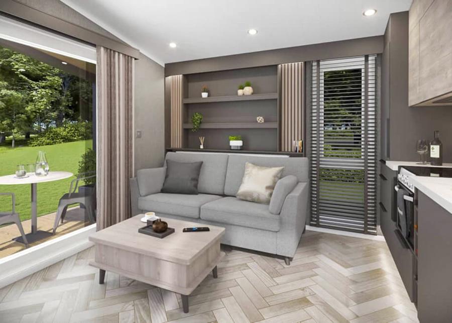 modern lounge at burtree lakes holiday park in bedale
