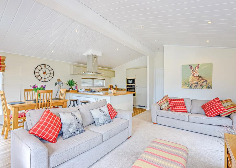 luxury lodge interior at maesmawr farm resort in powys