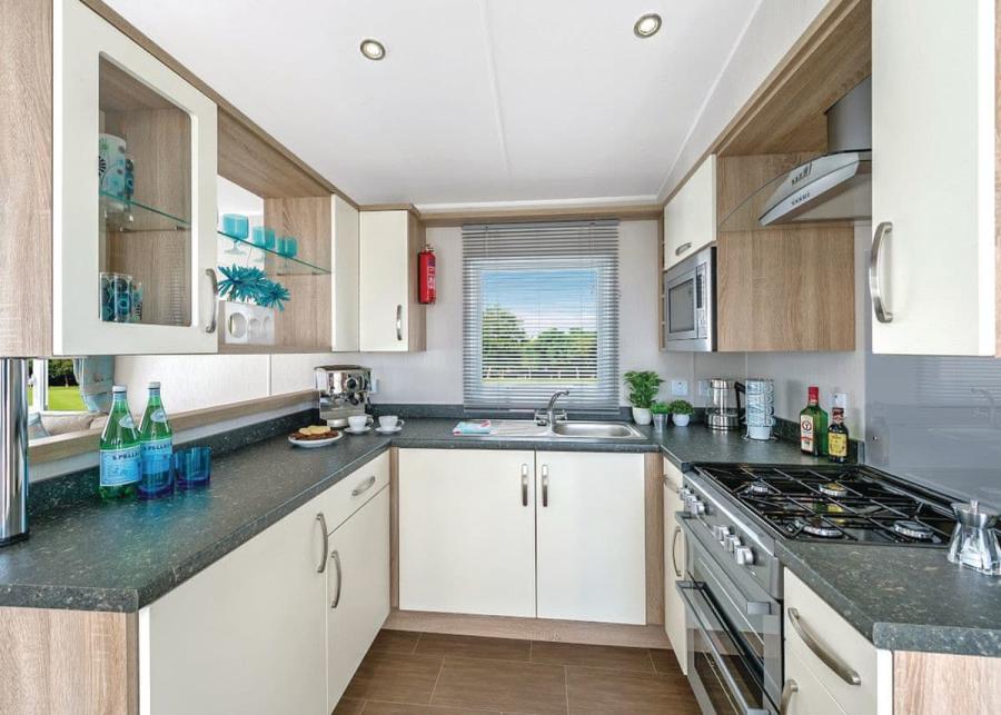 kitchen at sunbeach holiday park at llwyngwril
