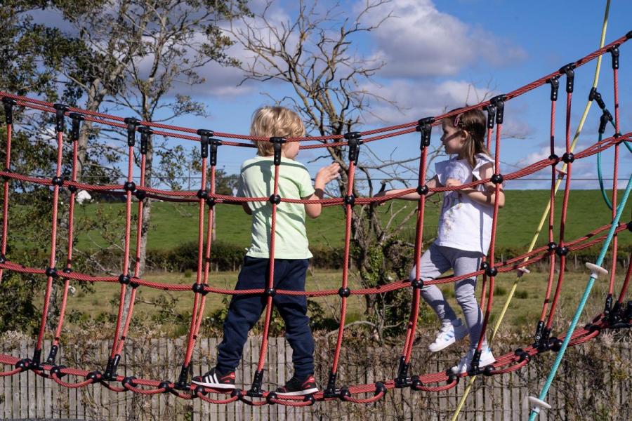 children playing on the ropes on holiday at Crofthead Holiday Park