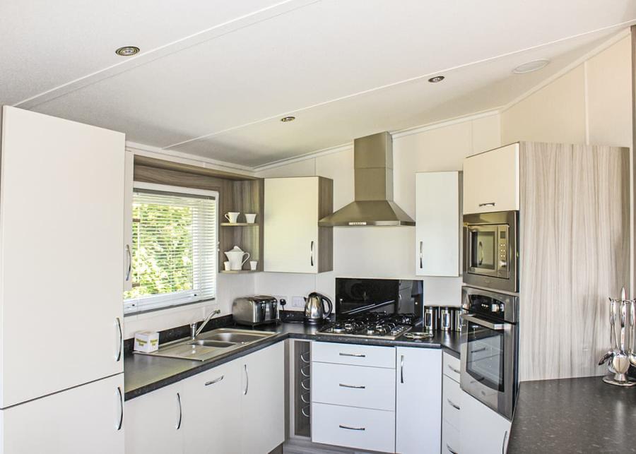 lodge kitchen at mouswald lodge holiday park  