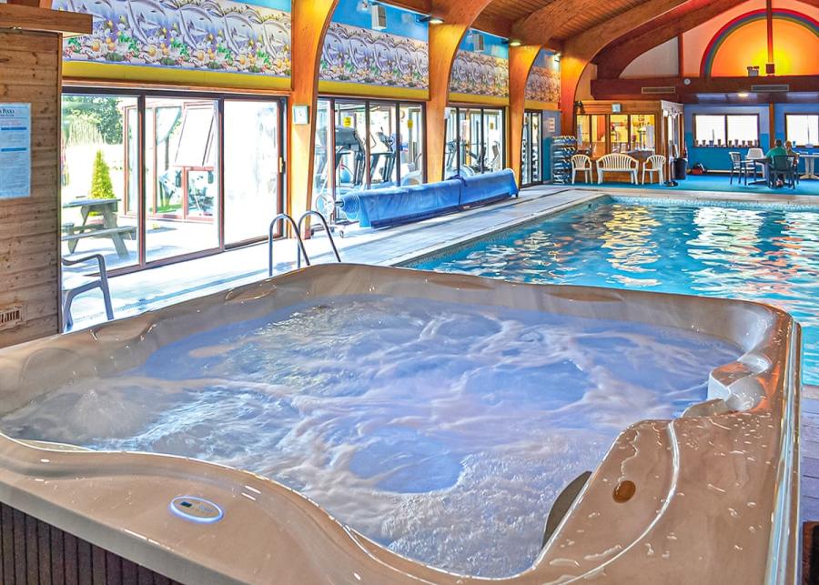 swimming pool at pantglas lodges in llanfynydd