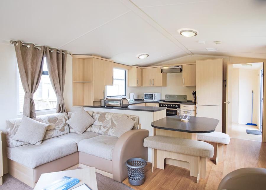 modern caravan interior at parc farm holiday park in denbighshire