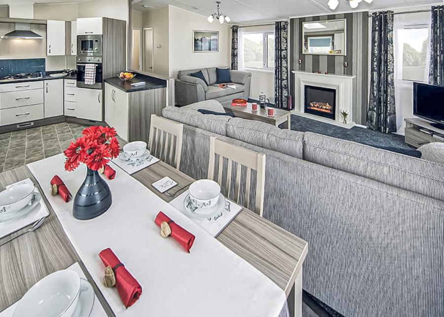 open plan living in a lodge at the woods holiday park in alva