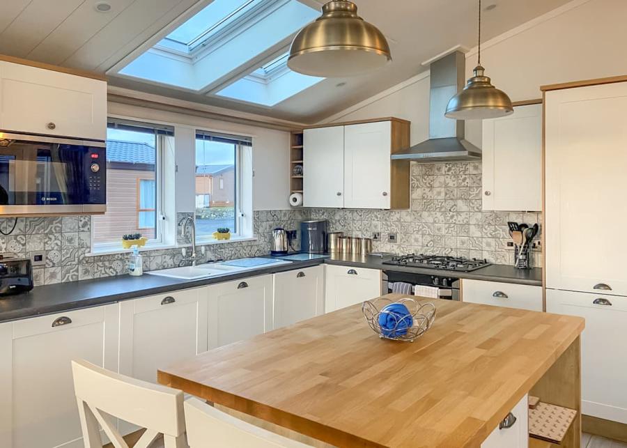modern lodge kitchen at whitecairn holiday park 
