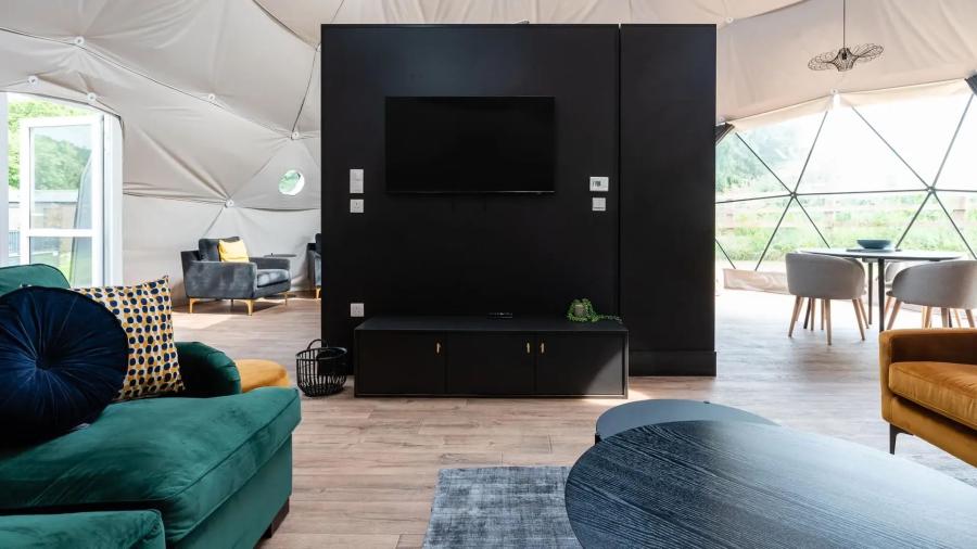 luxury glamping pod interior at Angrove Country Park